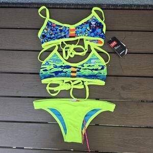 TYR Women's Neon/multi Mix & Match Tieback Tops  & Micro Bikini Sz S New Sample